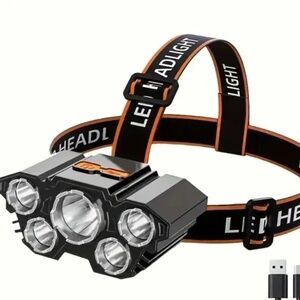 Rechargeable 5 LED Headlamp Super Bright Headlight NIB